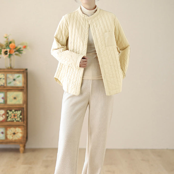 Buddha Stonesレディース スタンドカラー シンプルデザイン 長袖 サーマルコットンジャケット ポケット付き - image 10