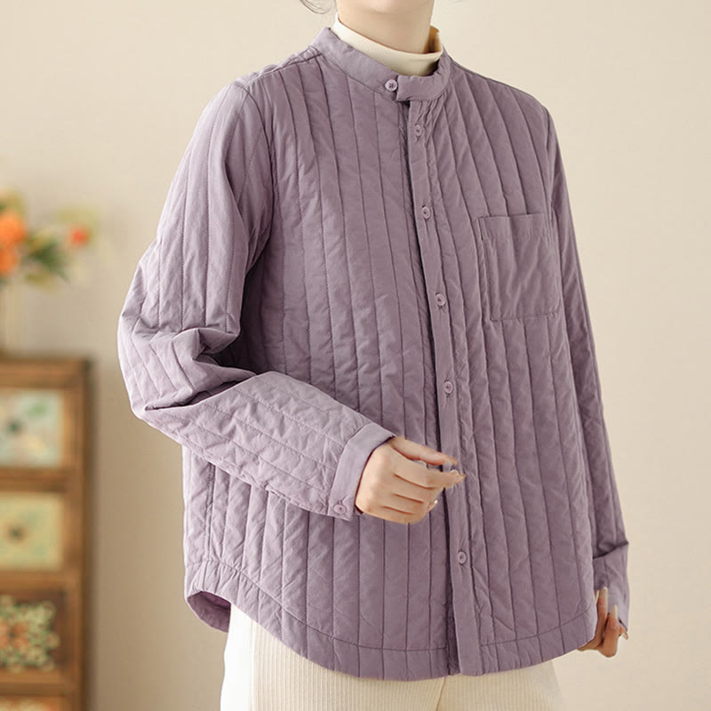 Buddha Stonesレディース スタンドカラー シンプルデザイン 長袖 サーマルコットンジャケット ポケット付き - image 3