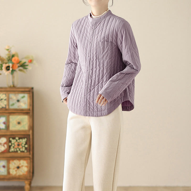 Buddha Stonesレディース スタンドカラー シンプルデザイン 長袖 サーマルコットンジャケット ポケット付き - image 4