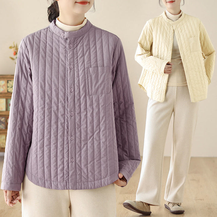 Buddha Stonesレディース スタンドカラー シンプルデザイン 長袖 サーマルコットンジャケット ポケット付き - image 17