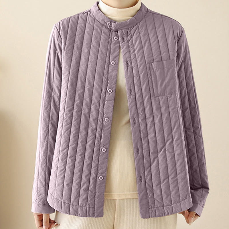 Buddha Stonesレディース スタンドカラー シンプルデザイン 長袖 サーマルコットンジャケット ポケット付き - image 1