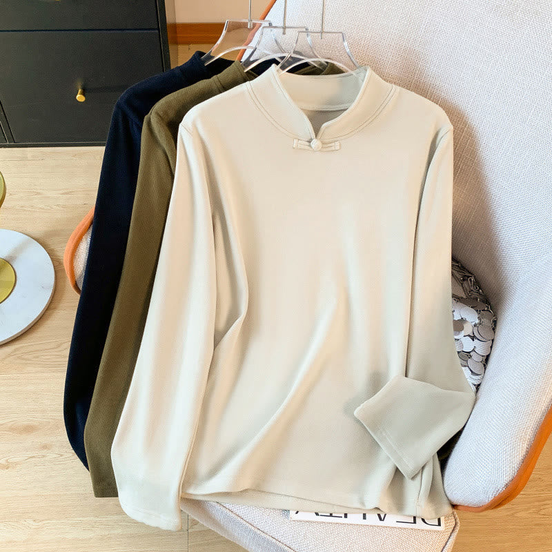 Buddha Stones春の無地スタンドカラーフロッグボタンデザインレディースコットン長袖シャツ - アンティークホワイト - US8-10，UK/AU12-14，EU40-42 (2XL) - image 0