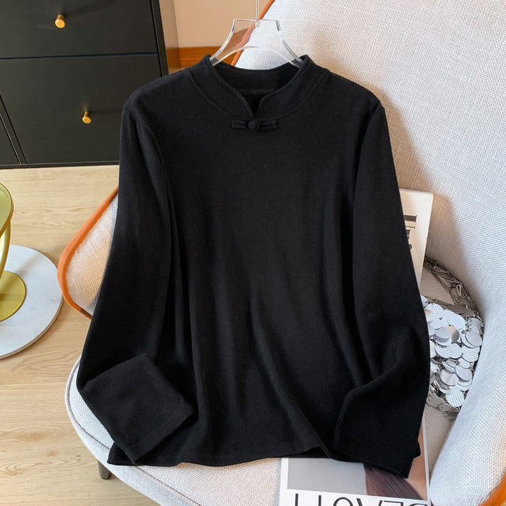 Buddha Stones春の無地スタンドカラーフロッグボタンデザインレディースコットン長袖シャツ - 黒 - US8-10，UK/AU12-14，EU40-42 (2XL) - image 24