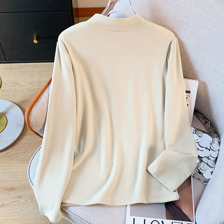 Buddha Stones春の無地スタンドカラーフロッグボタンデザインレディースコットン長袖シャツ - image 3