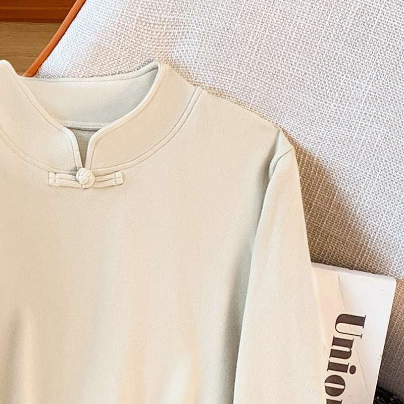 Buddha Stones春の無地スタンドカラーフロッグボタンデザインレディースコットン長袖シャツ - image 8