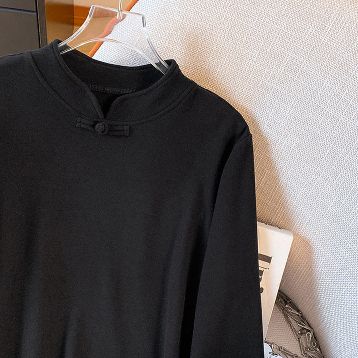 Buddha Stones春の無地スタンドカラーフロッグボタンデザインレディースコットン長袖シャツ - image 30