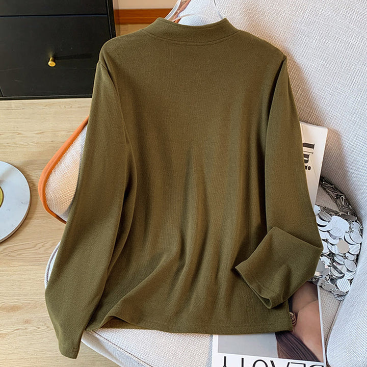 Buddha Stones春の無地スタンドカラーフロッグボタンデザインレディースコットン長袖シャツ - image 15