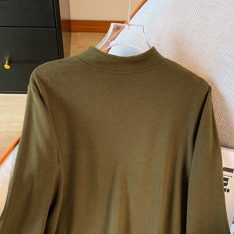 Buddha Stones春の無地スタンドカラーフロッグボタンデザインレディースコットン長袖シャツ - image 17