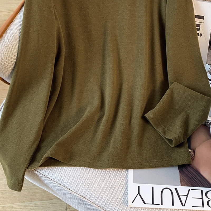 Buddha Stones春の無地スタンドカラーフロッグボタンデザインレディースコットン長袖シャツ - image 19