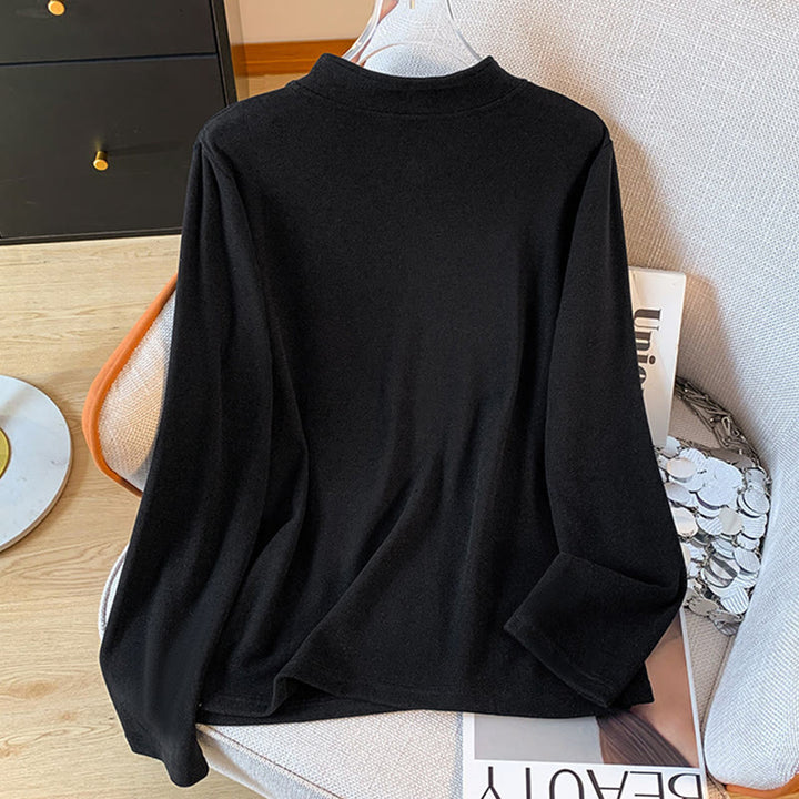 Buddha Stones春の無地スタンドカラーフロッグボタンデザインレディースコットン長袖シャツ - image 26