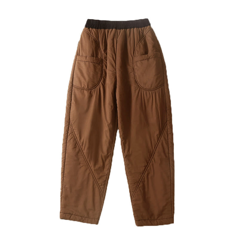 Buddha Stonesレディース 冬 無地 伸縮性ウエストデザイン 厚手 ハーレムパンツ ポケット付き - image 2