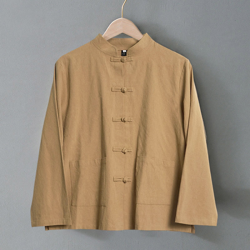 Buddha Stonesエスニック フロッグボタン 長袖 スタンドカラー レディース コットンシャツ ポケット付き - image 1