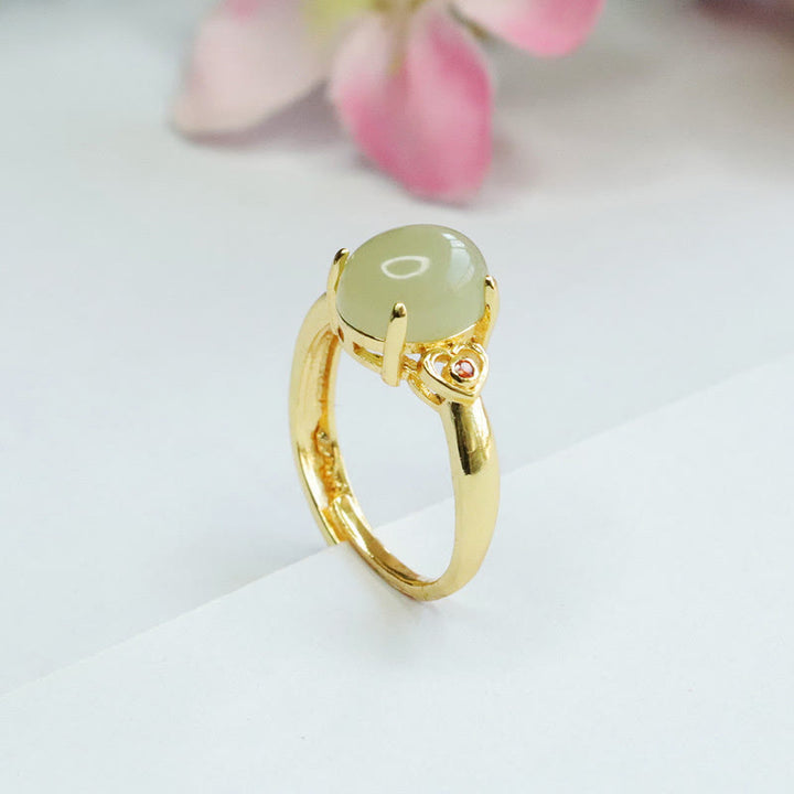 Buddha Stones天然和田翡翠卵型ハート型銅製幸運オープンリング - image 10