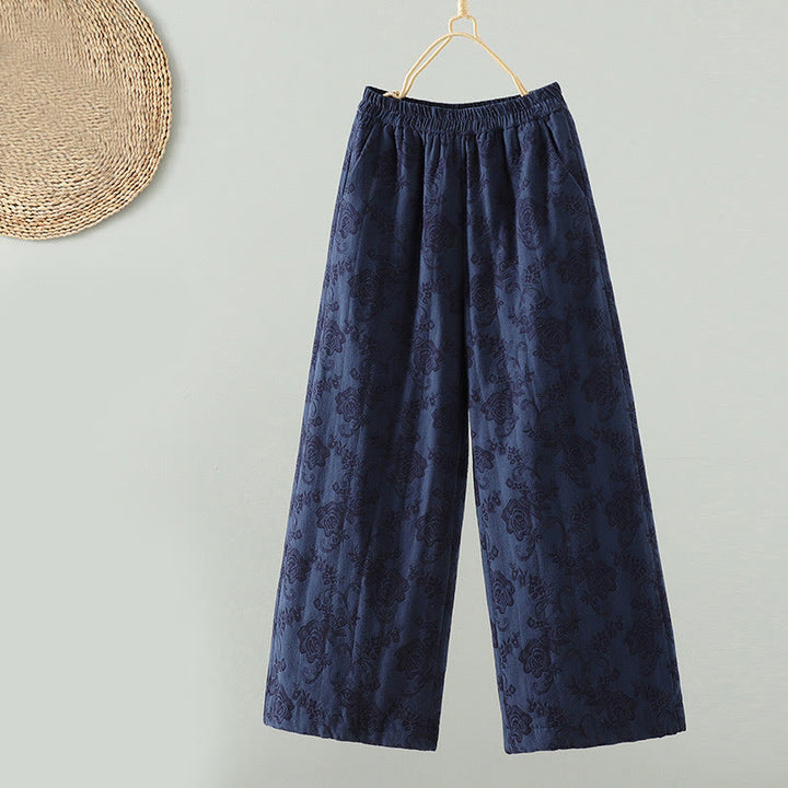 Buddha Stonesジャカード コットンパッド レディース ワイドレッグ サーマル アンクル丈 パンツ ポケット付き - ミッドナイトブルー - US8-10，UK/AU12-14，EU40-42 (2XL) - image 0