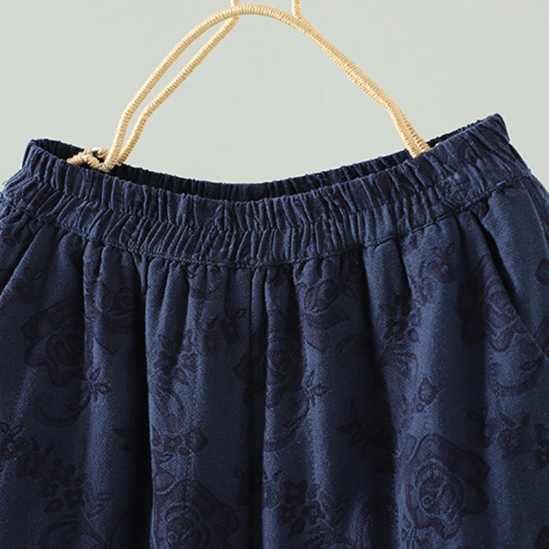 Buddha Stonesジャカード コットンパッド レディース ワイドレッグ サーマル アンクル丈 パンツ ポケット付き - image 1
