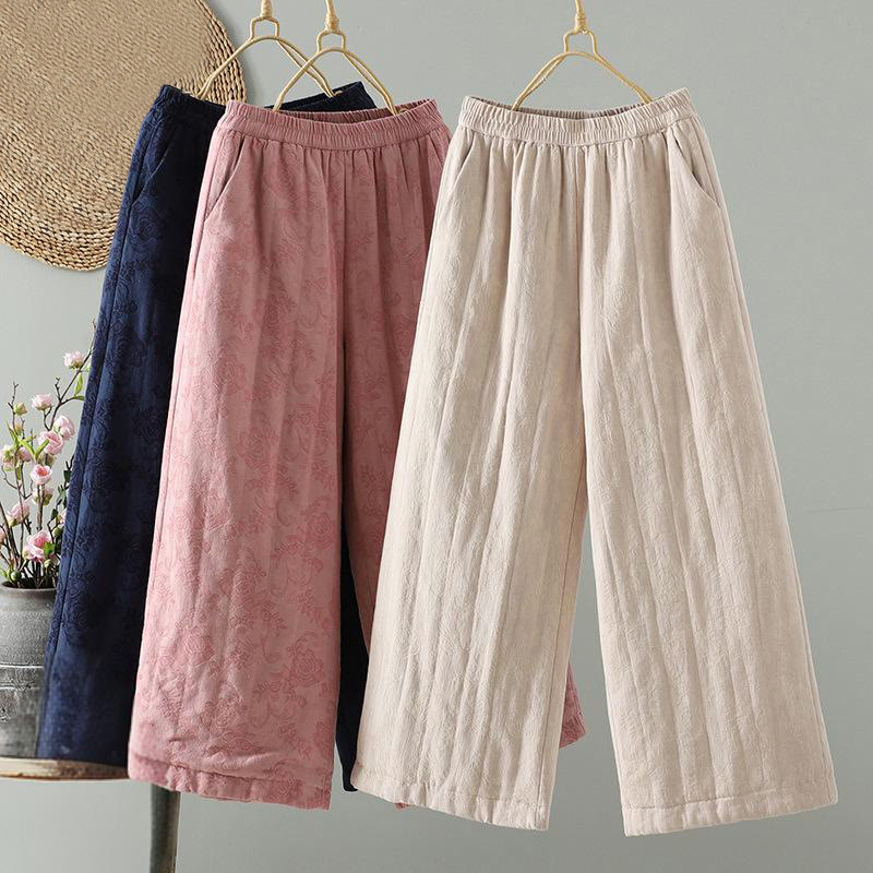 Buddha Stonesジャカード コットンパッド レディース ワイドレッグ サーマル アンクル丈 パンツ ポケット付き - image 20