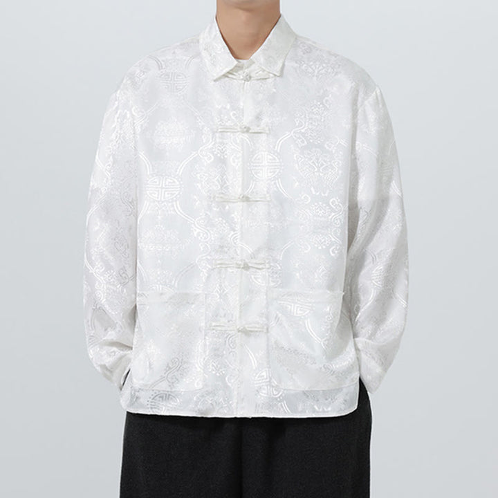 Buddha Stones春 ジャカード ラペル 長袖 メンズ タンスーツ フロッグボタン ジャケット ポケット付き - image 28