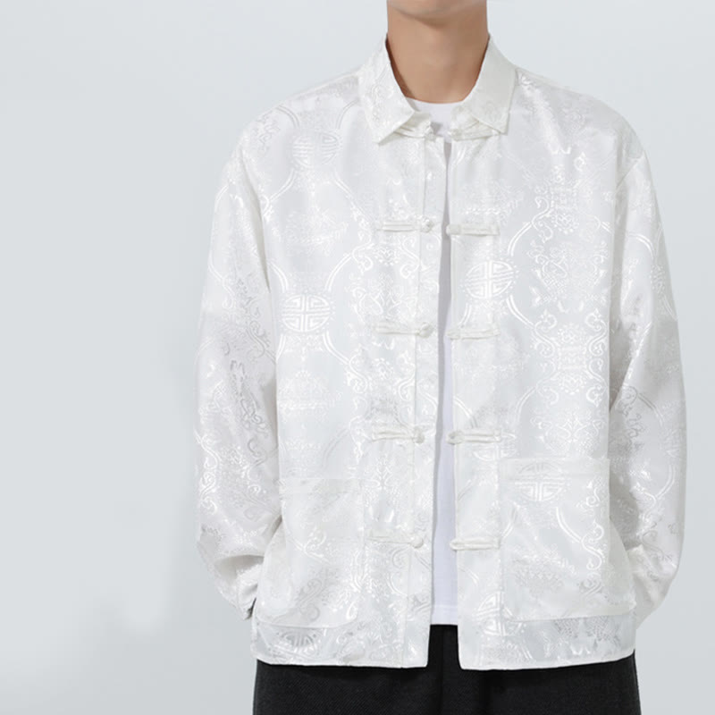 Buddha Stones春 ジャカード ラペル 長袖 メンズ タンスーツ フロッグボタン ジャケット ポケット付き - 雪 - US/UK/AU46、 EU56 (5XL) - image 19