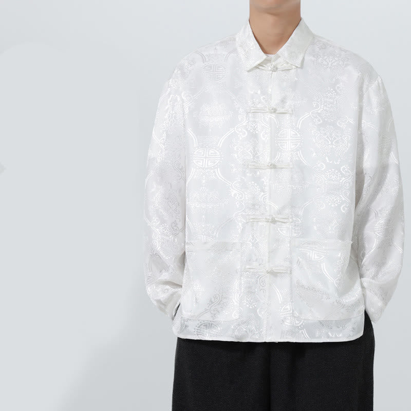 Buddha Stones春 ジャカード ラペル 長袖 メンズ タンスーツ フロッグボタン ジャケット ポケット付き - image 20