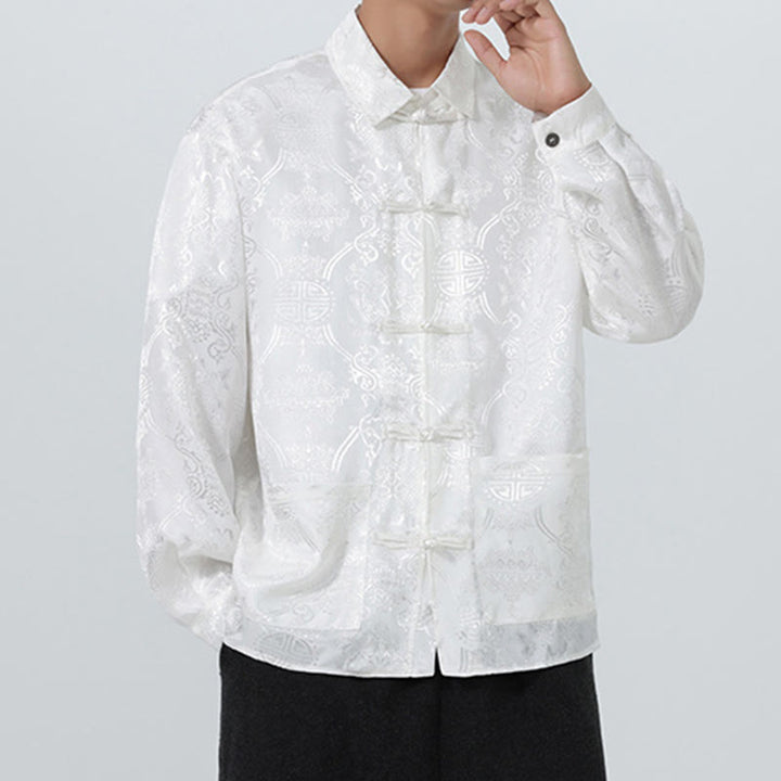 Buddha Stones春 ジャカード ラペル 長袖 メンズ タンスーツ フロッグボタン ジャケット ポケット付き - image 25