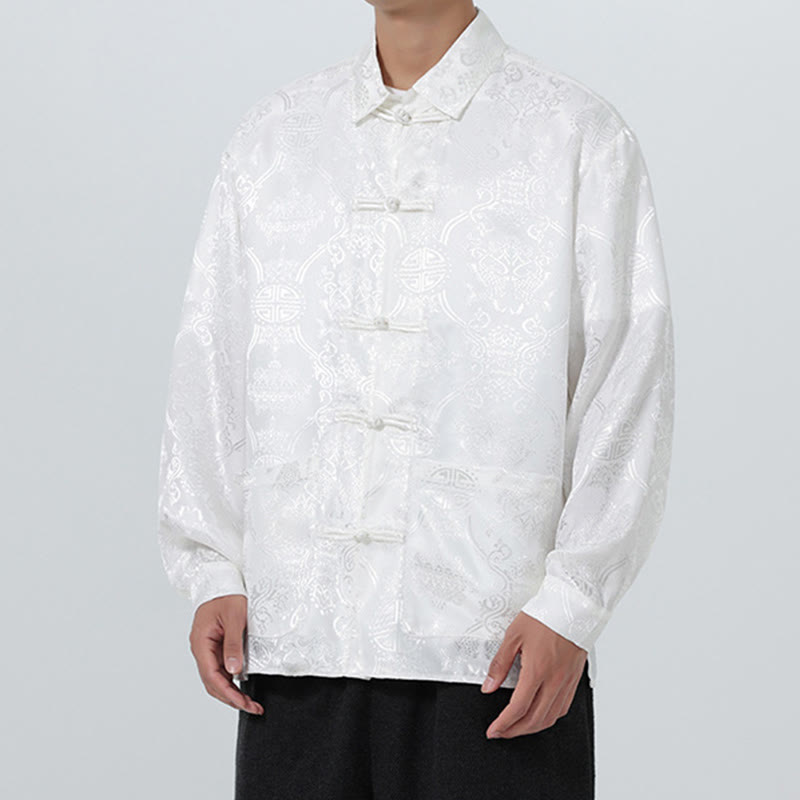 Buddha Stones春 ジャカード ラペル 長袖 メンズ タンスーツ フロッグボタン ジャケット ポケット付き - image 27