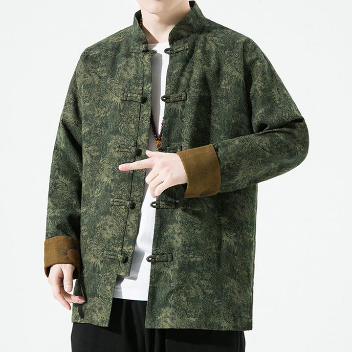 Buddha Stones春プリント花柄メンズ中国風フロッグボタン長袖コットンジャケット - image 4