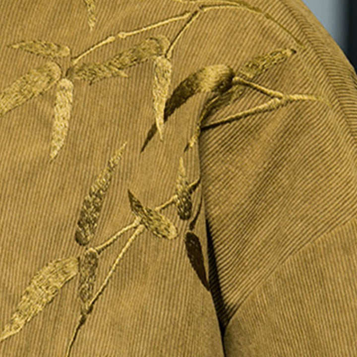 Buddha Stones春中国刺繍竹メンズフロッグボタン長袖コットンコーデュロイジャケット - image 16