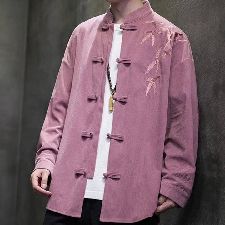 Buddha Stones春中国刺繍竹メンズフロッグボタン長袖コットンコーデュロイジャケット - image 25