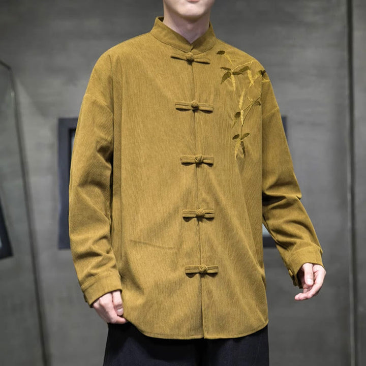 Buddha Stones春中国刺繍竹メンズフロッグボタン長袖コットンコーデュロイジャケット - image 14