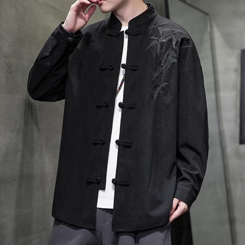 Buddha Stones春中国刺繍竹メンズフロッグボタン長袖コットンコーデュロイジャケット - image 36