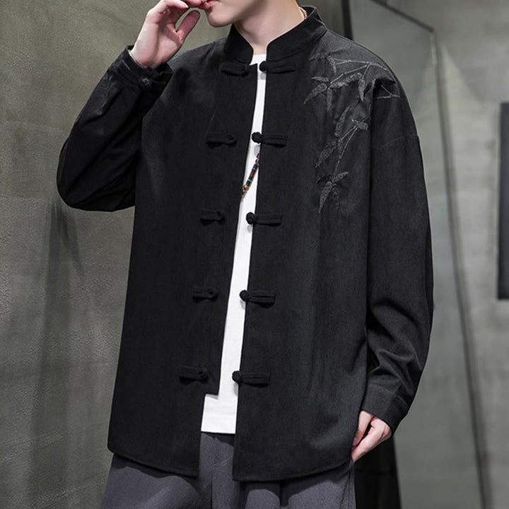 Buddha Stones春中国刺繍竹メンズフロッグボタン長袖コットンコーデュロイジャケット - image 36