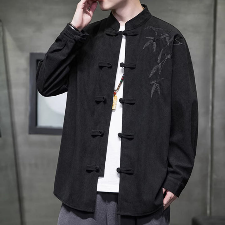 Buddha Stones春の中国刺繍竹メンズフロッグボタン長袖コットンコーデュロイジャケット - image 30