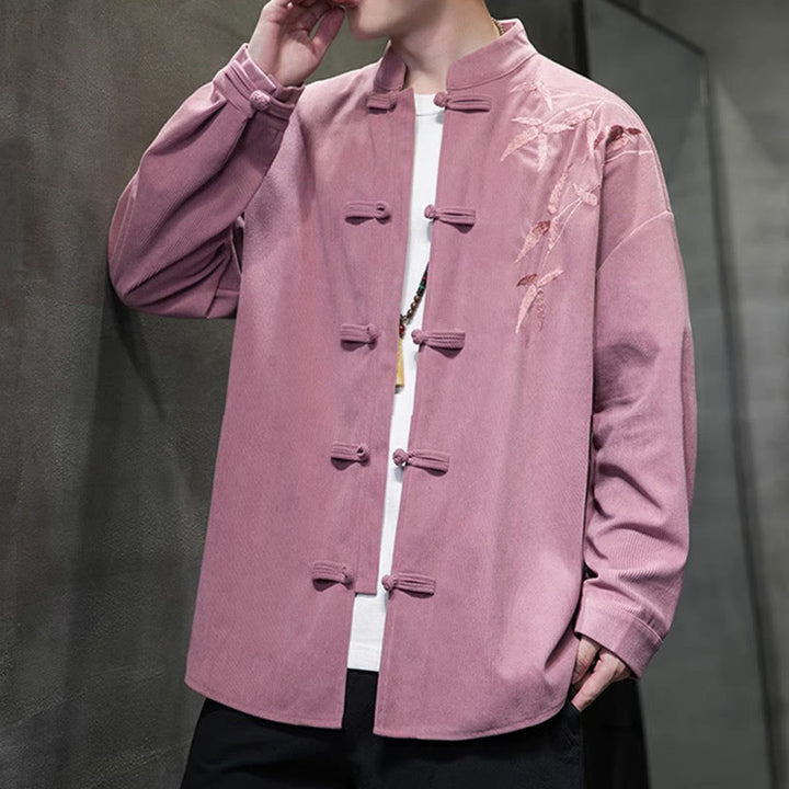 Buddha Stones春の中国刺繍竹メンズフロッグボタン長袖コットンコーデュロイジャケット - image 26