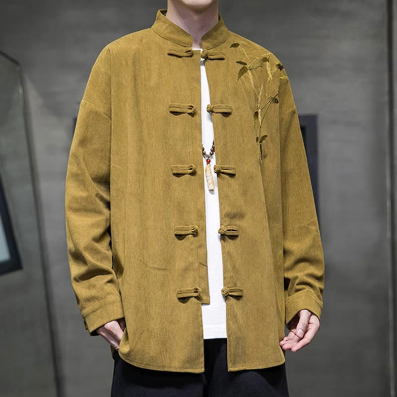 Buddha Stones春中国刺繍竹メンズフロッグボタン長袖コットンコーデュロイジャケット - image 10