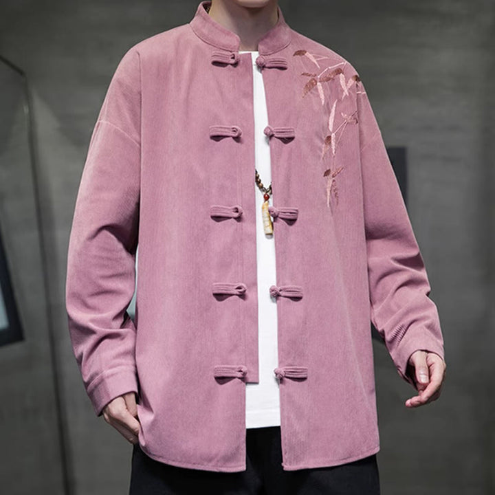 Buddha Stones春中国刺繍竹メンズフロッグボタン長袖コットンコーデュロイジャケット - image 20