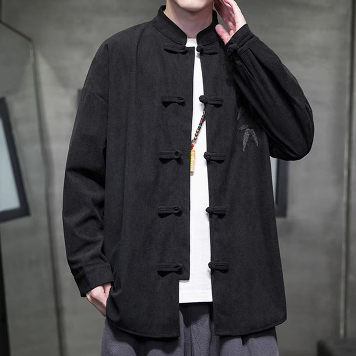 Buddha Stones春の中国刺繍竹メンズフロッグボタン長袖コットンコーデュロイジャケット - image 33