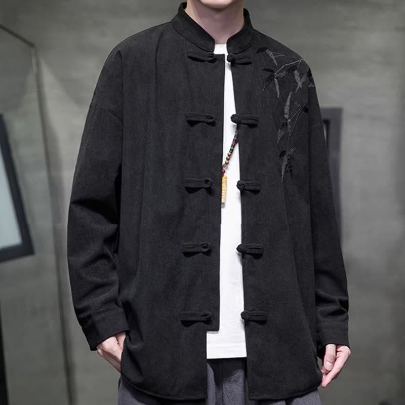 Buddha Stones春の中国刺繍竹メンズフロッグボタン長袖コットンコーデュロイジャケット - image 32