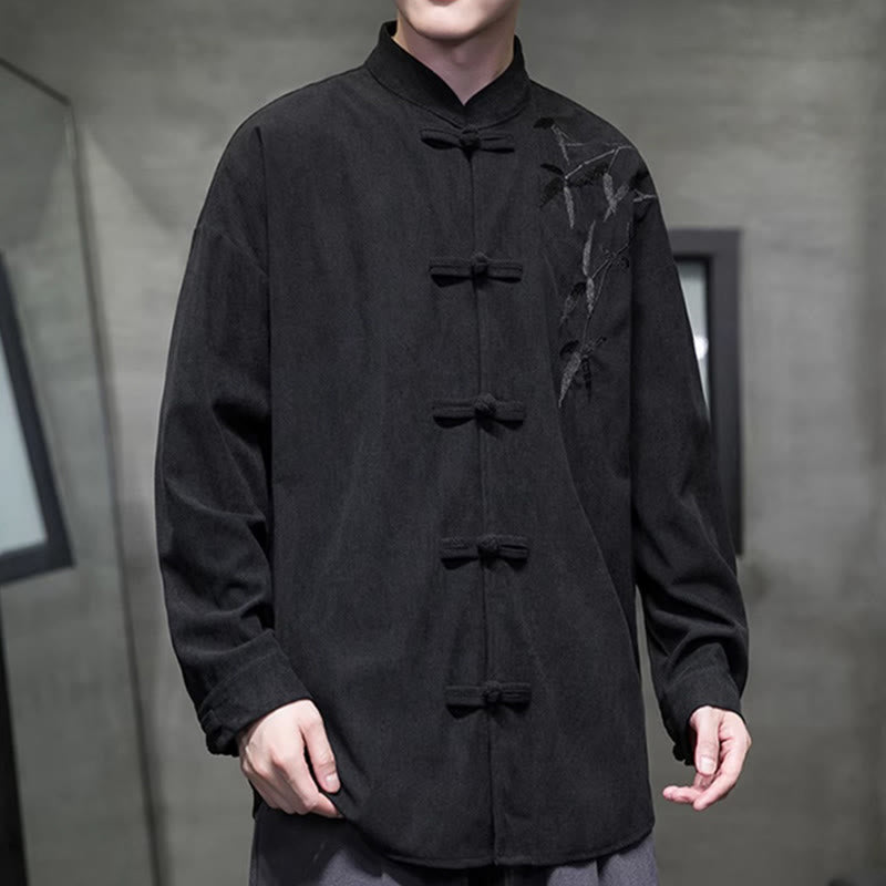 Buddha Stones春の中国刺繍竹メンズフロッグボタン長袖コットンコーデュロイジャケット - image 35