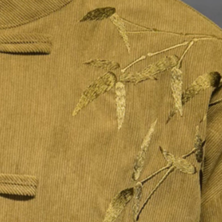 Buddha Stones春の中国刺繍竹メンズフロッグボタン長袖コットンコーデュロイジャケット - image 15
