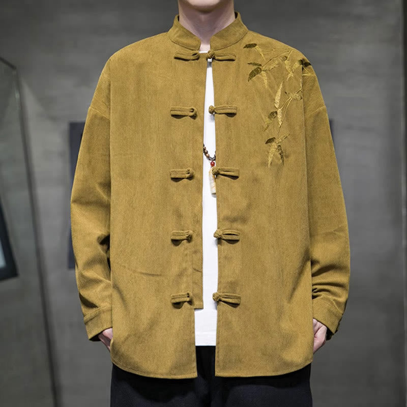 Buddha Stones春中国刺繍竹メンズフロッグボタン長袖コットンコーデュロイジャケット - image 9