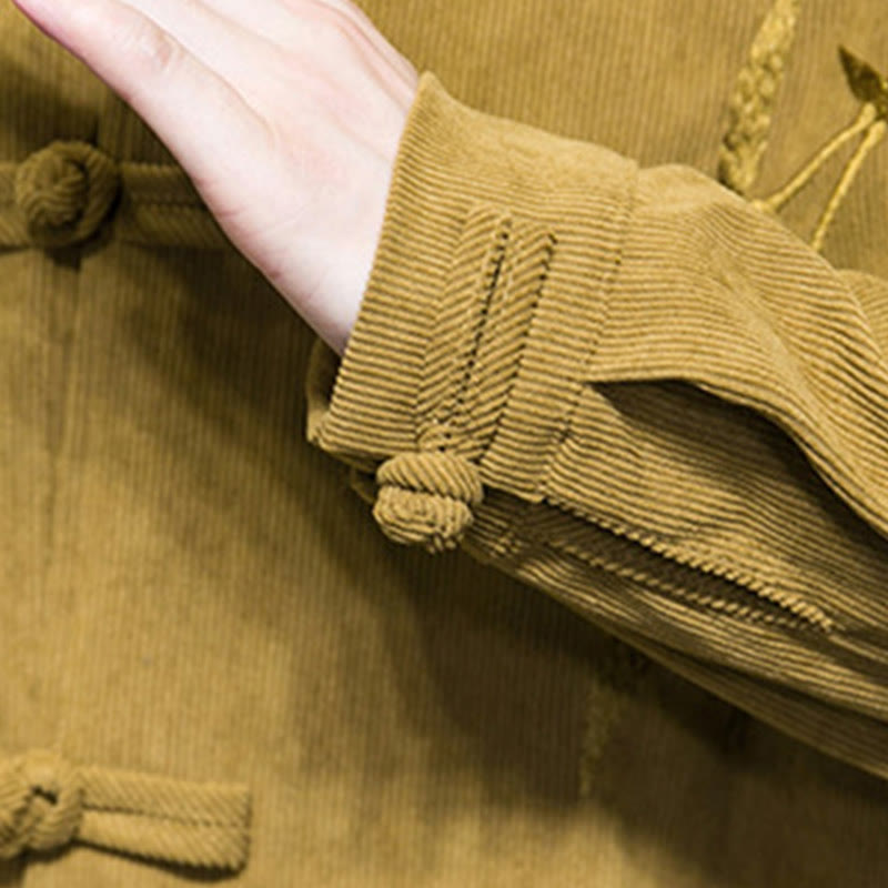 Buddha Stones春の中国刺繍竹メンズフロッグボタン長袖コットンコーデュロイジャケット - image 17