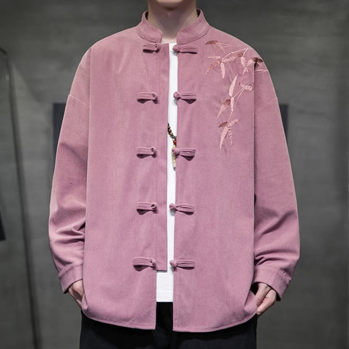 Buddha Stones春中国刺繍竹メンズフロッグボタン長袖コットンコーデュロイジャケット - image 19