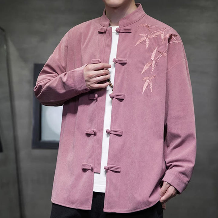 Buddha Stones春の中国刺繍竹メンズフロッグボタン長袖コットンコーデュロイジャケット - image 23