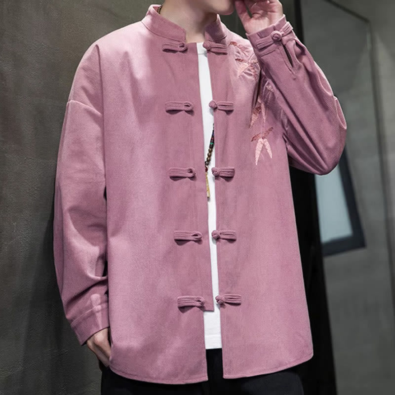 Buddha Stones春の中国刺繍竹メンズフロッグボタン長袖コットンコーデュロイジャケット - image 22