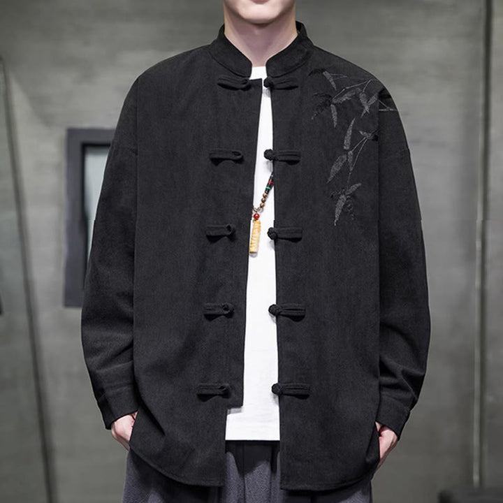 Buddha Stones春中国刺繍竹メンズフロッグボタン長袖コットンコーデュロイジャケット - image 31