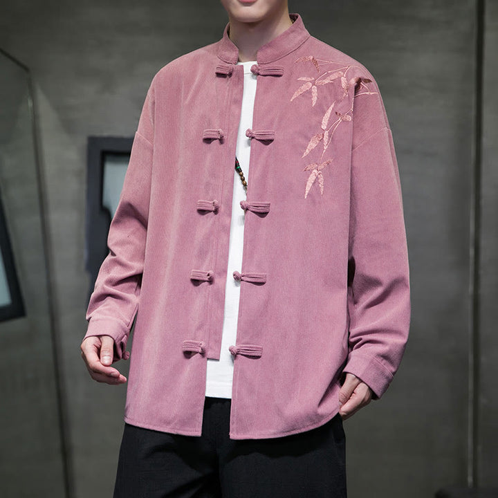 Buddha Stones春の中国刺繍竹メンズフロッグボタン長袖コットンコーデュロイジャケット - ホットピンク - US/UK/AU48、 EU58(5XL) - image 18