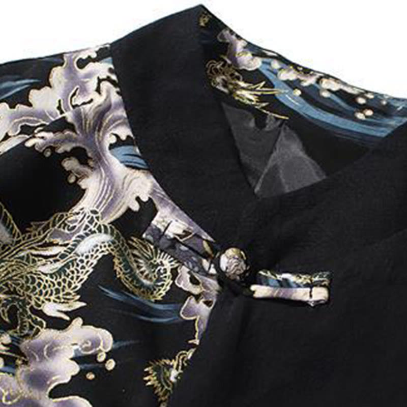 Buddha Stonesプリントカラーコントラストドラゴン柄フロッグボタン長袖メンズコットンジャケット - image 17