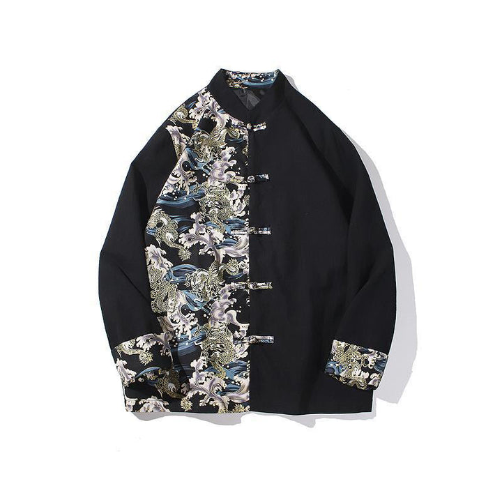 Buddha Stonesプリントカラーコントラストドラゴン柄フロッグボタン長袖メンズコットンジャケット - image 20