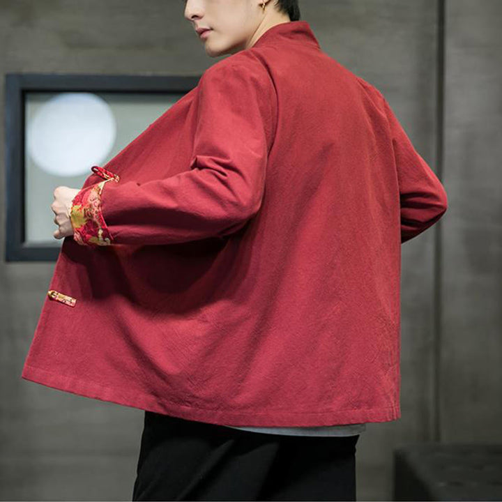 Buddha Stonesプリントカラーコントラストドラゴン柄フロッグボタン長袖メンズコットンジャケット - image 6