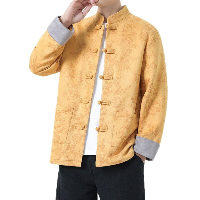 Buddha Stones秋 ジャカード 竹 カエルボタン 長袖 メンズ コットンジャケット ポケット付き - image 4